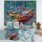 Designart - Three Boats In The Harbor - Nautical & Coastal Print on Natural Pine Wood